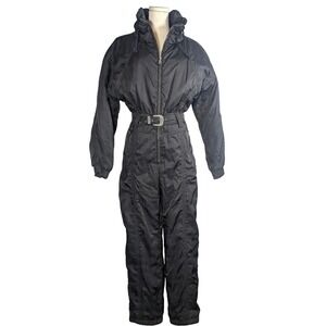 Bogner Vintage Black Western Belted One Piece Ski Suit Snowsuit Embroidered L